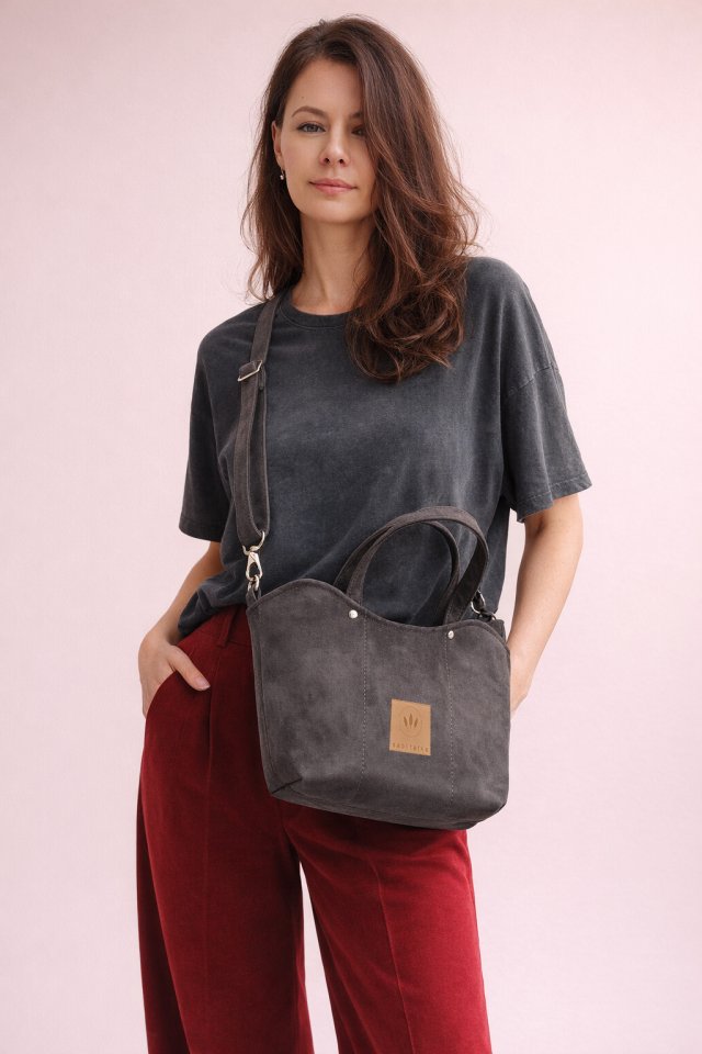 Zamszowa torebka kuferek z falami Czekoladowa