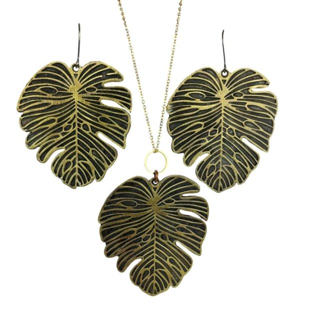 Komplet z miedzianymi liśćmi monstery c1357
