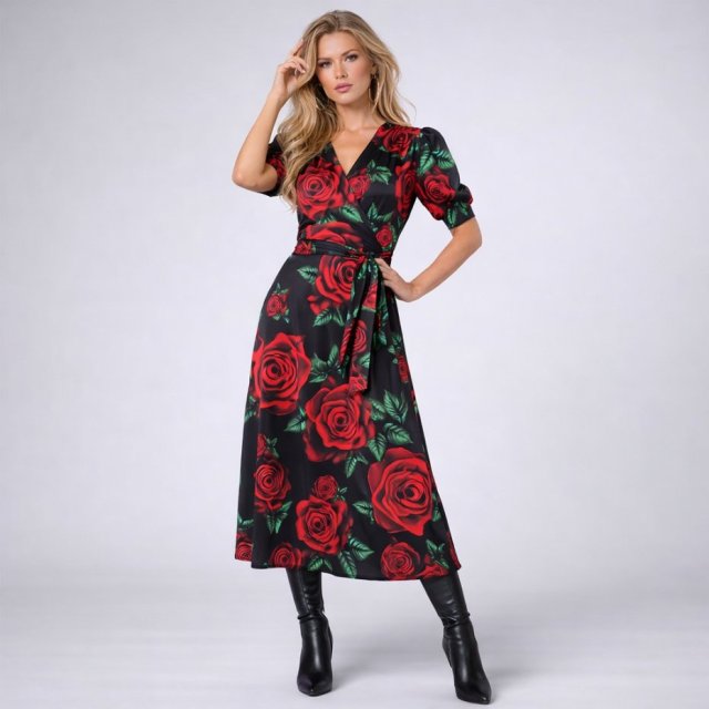 Kelly - sukienka w kwiaty - Królowa Róża Black