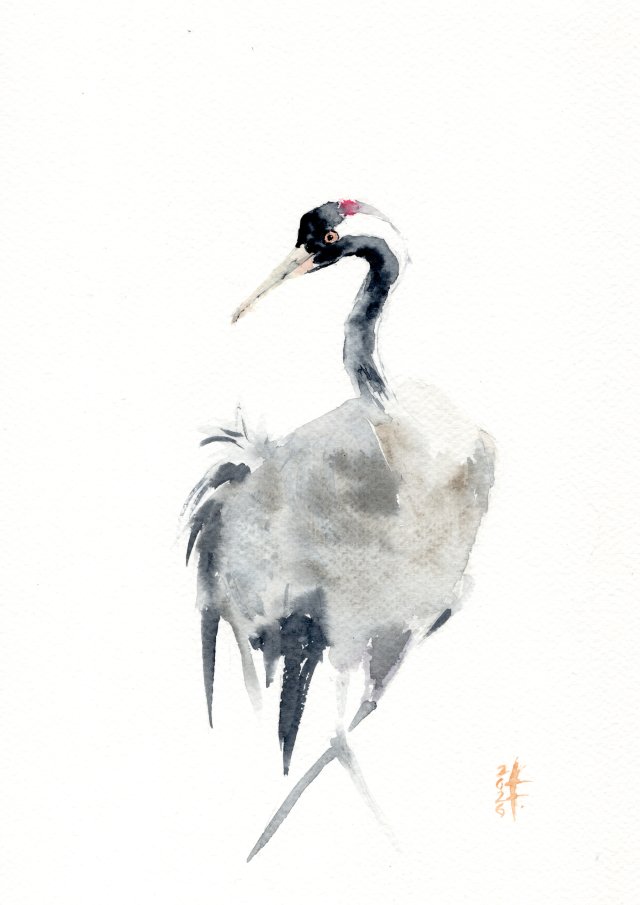 Oryginalna akwarela. Żuraw