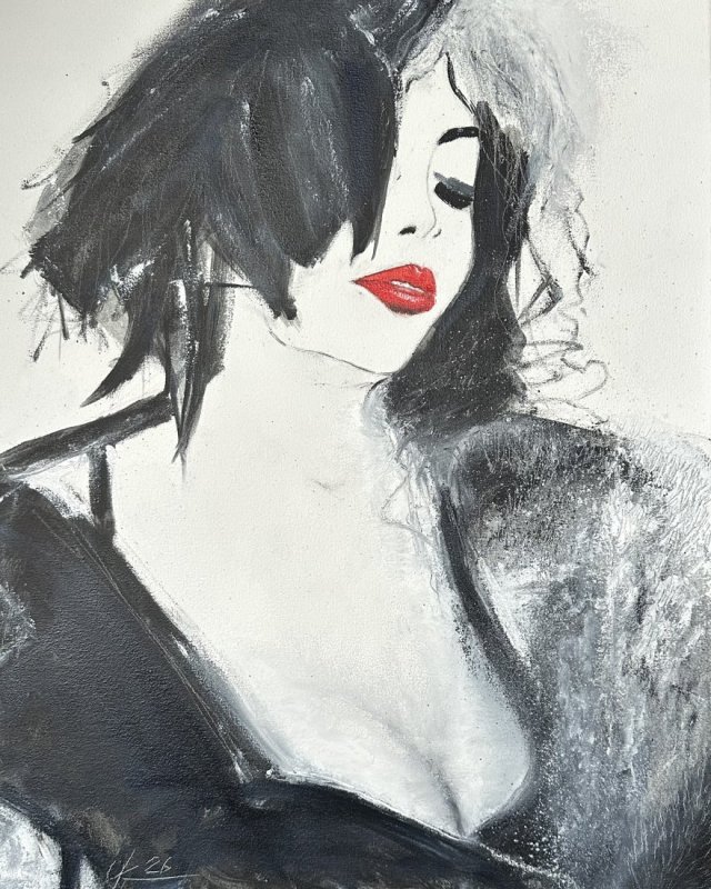 Oryginalny olejny portret kobiety, 50x40 cm, płótno