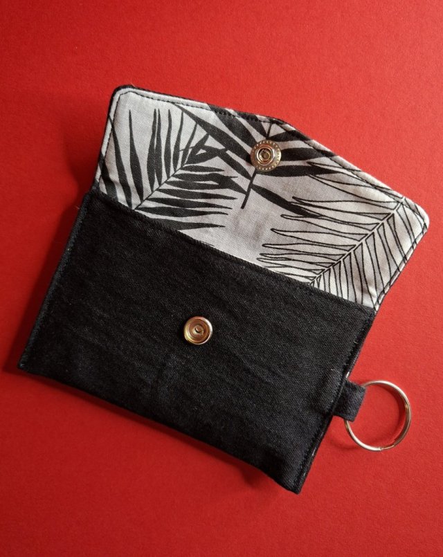 Mini Etui na Słuchawki Klucze Karty Portfelik zerowaste - jeans i liście