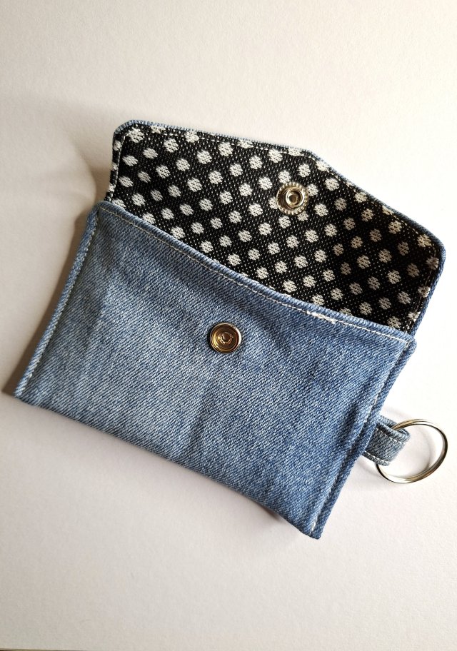 Mini Etui na Słuchawki Klucze Karty Portfelik zerowaste - jeans i kropki