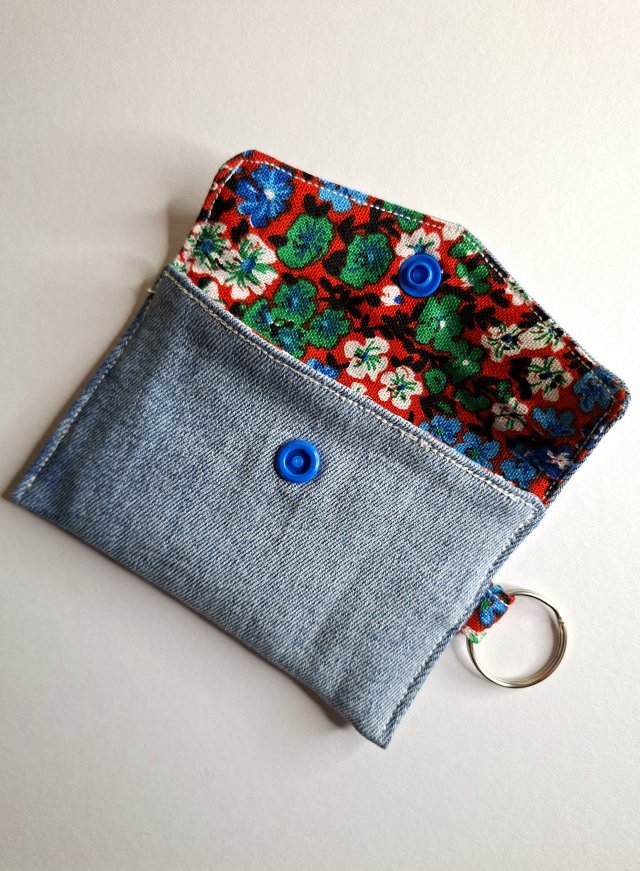 Mini Etui na Słuchawki Klucze Karty Portfelik zerowaste - jeans i kwiaty