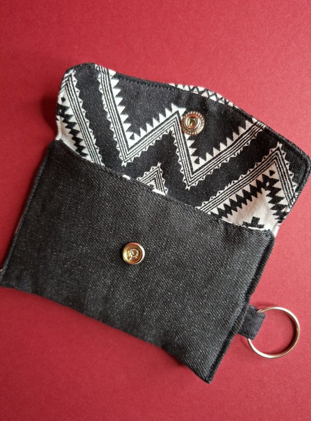 Mini Etui na Słuchawki Klucze Karty Portfelik zerowaste - jeans i azteckie wzory