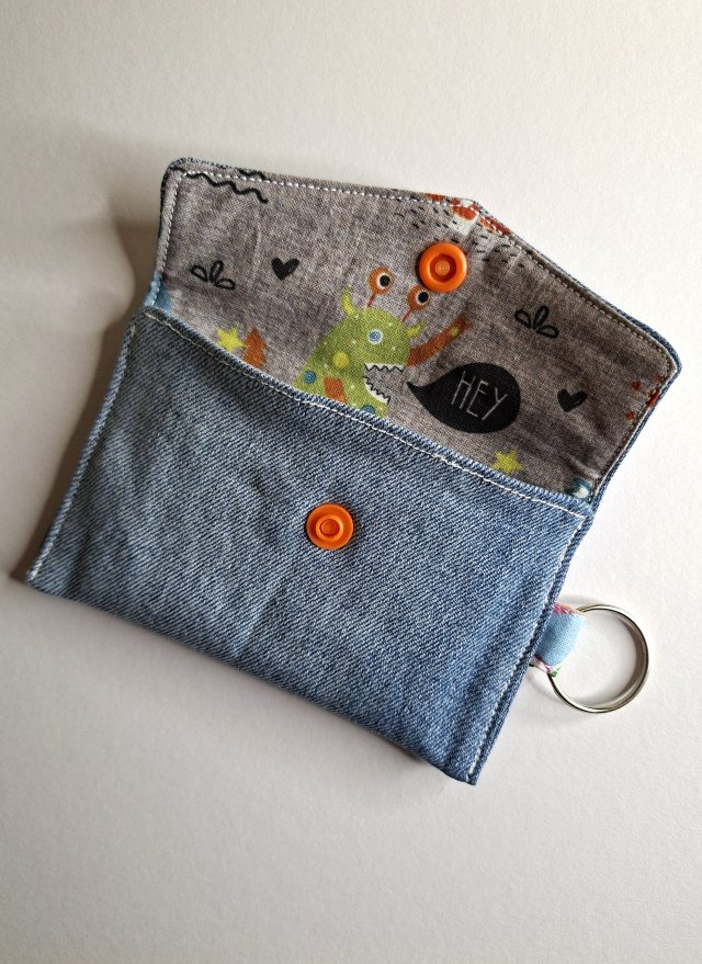 Mini Etui na Słuchawki Klucze Karty Portfelik zerowaste - jeans i przyjazne potworki