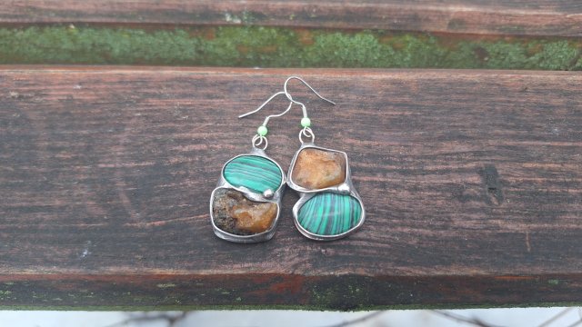 Amberki i malachity - kolczyki