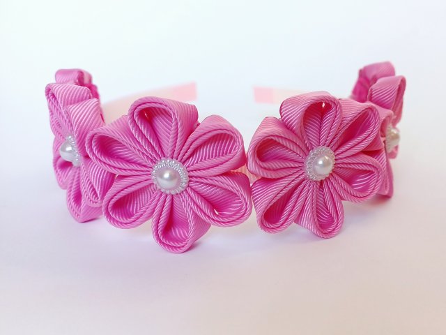 Opaska z kwiatami fuksja