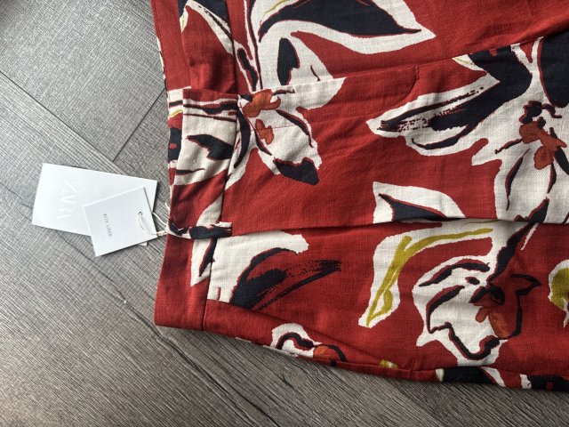 nowe spodnie Zara len lniane kwiaty czerwone