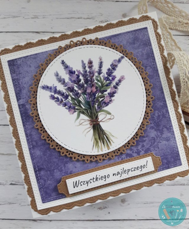 Kartka urodzinowa (lub na inną okazję) z bukietem lawendy