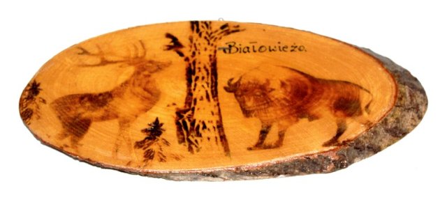 BIAŁOWIEŻA  STARY  obrazek  na drewnie zawieszka PRL