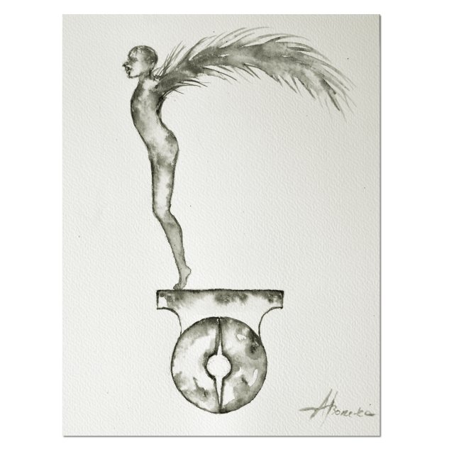 Ikar grafika obraz malowany tuszem na zamówienie dla p.Danuty