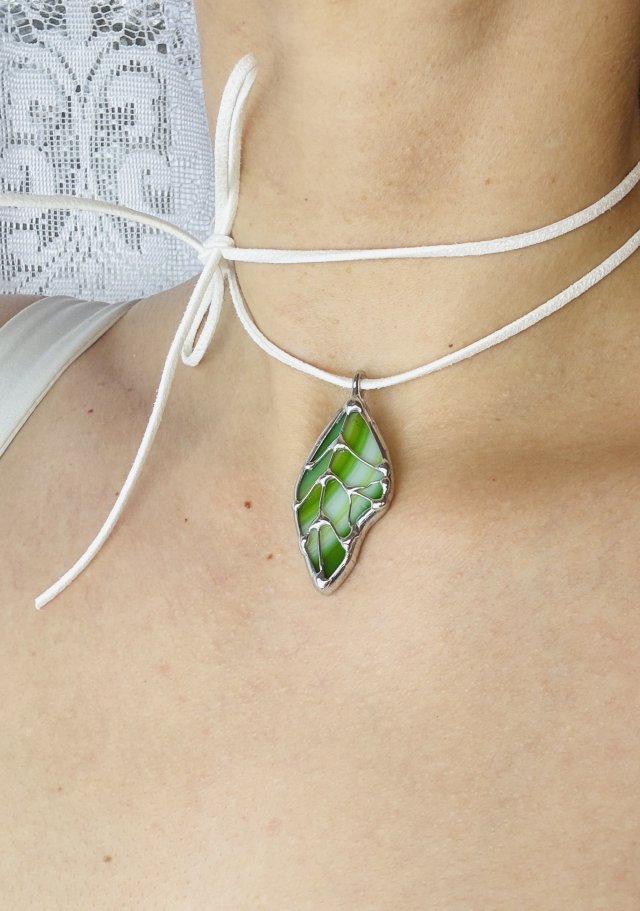 Naszyjnik szklany Wisior "Liść Witraż Prezent dla nej