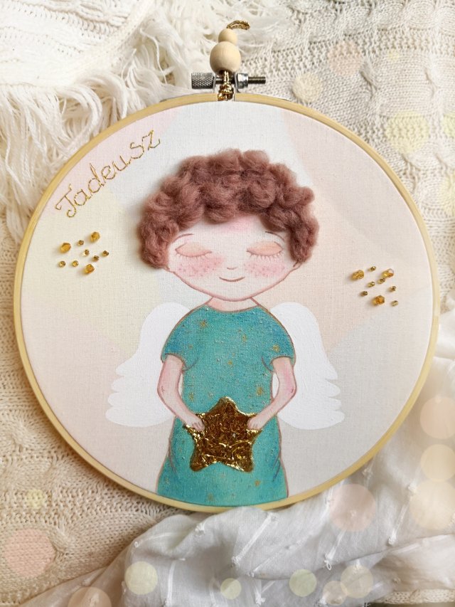 obrazek z Aniołem Stróżem, pamiątka Chrztu narodzin dziecka