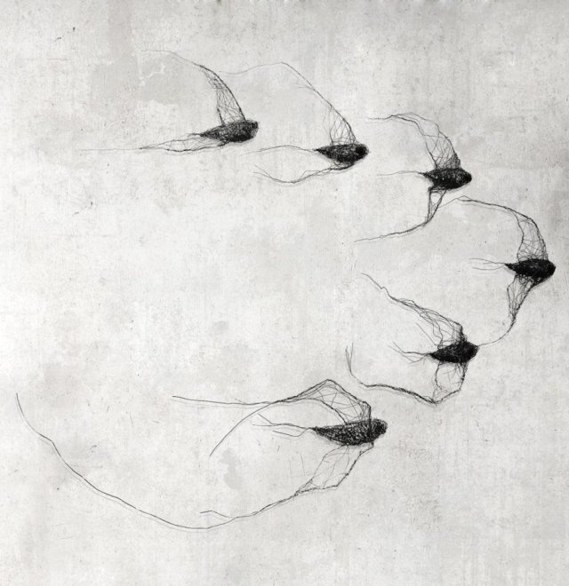 Instalacja z metalu nr XIII - ptaki w kluczu (6 sztuk)