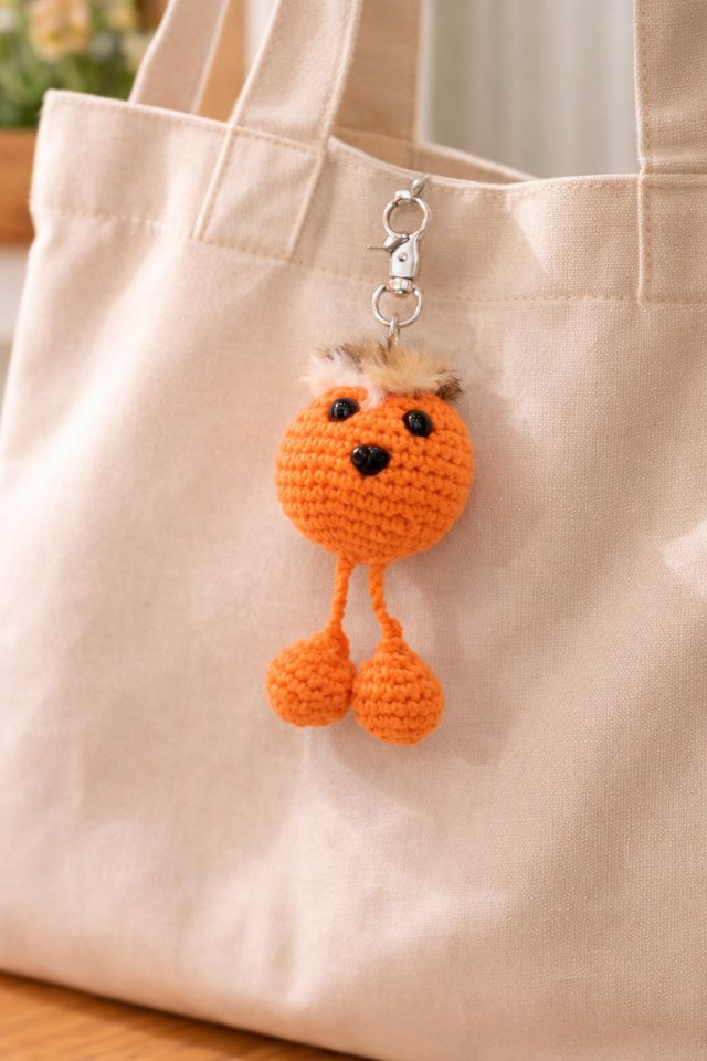 Ręcznie robiony breloczek – szydełkowy stworek do torby lub kluczy