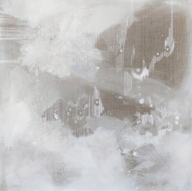 Ulotnie II - abstrakcja z haftem 50x50 cm