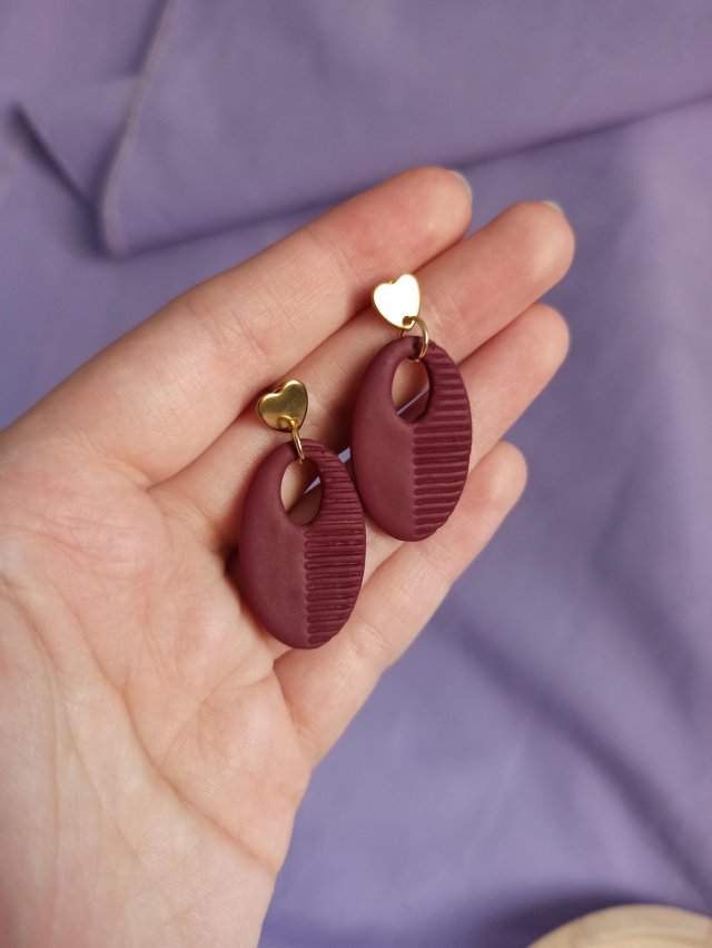 Kolczyki z gliny polimerowej bordowe