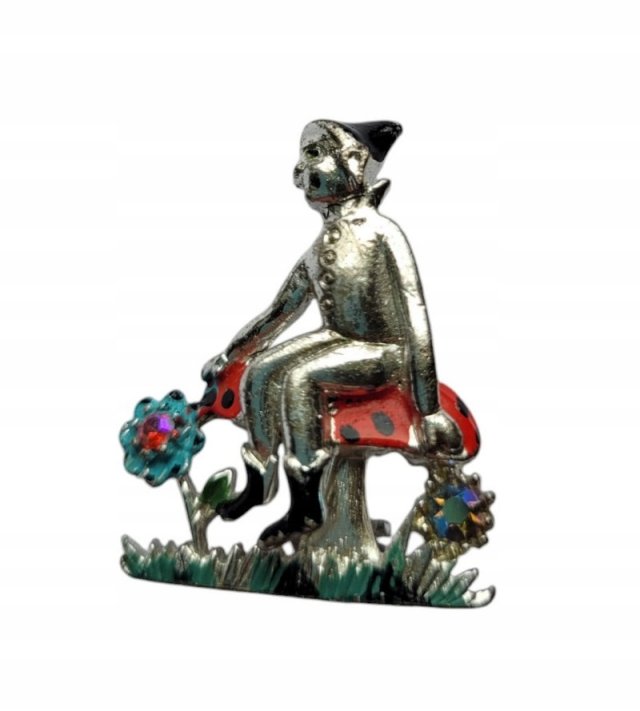 Vintage BROSZKA skrzat  krasnoludek na muchomorze