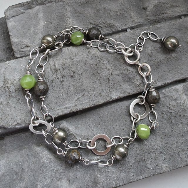 Nefryt, piryt, bronzyt - bransoletka
