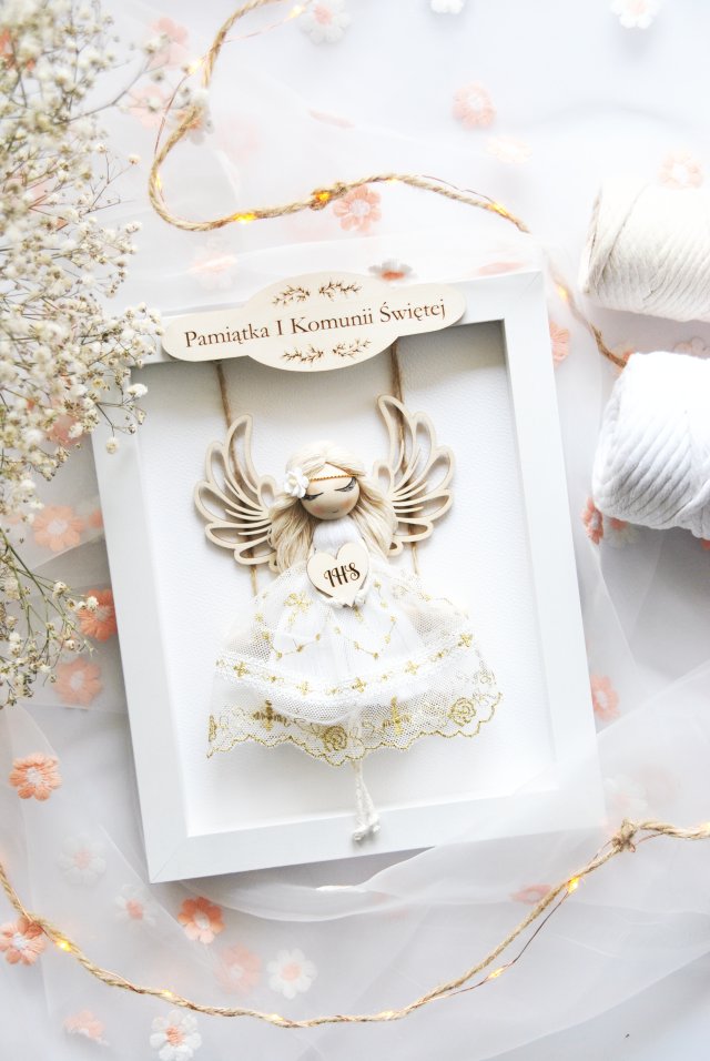 Prezent na komunię - Anioł Stróż w ramce | Pamiątka I Komunii Św.