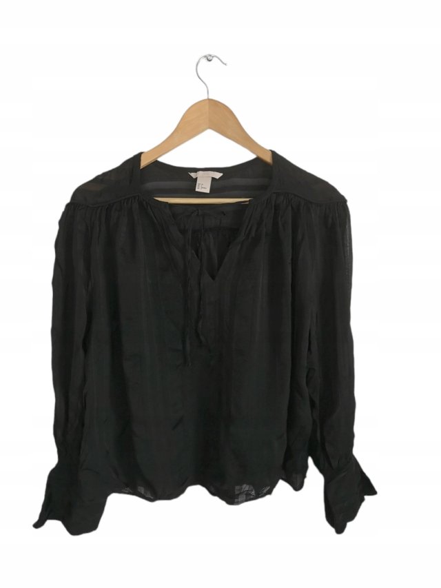 H&M czarna bluzka damska ozdobne mankiety 34 XS