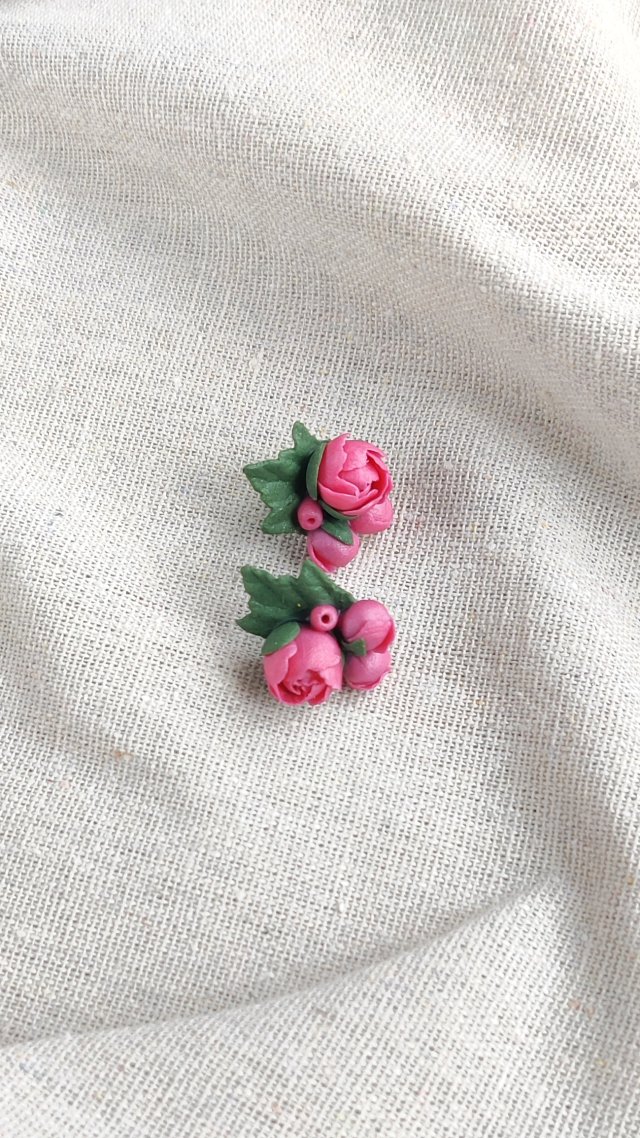 Romantyczny komplet z piwoniami: Kolczyki i Pierścionek (Pudrowy Róż)