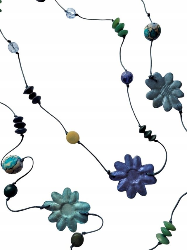 DŁUGI Naszyjnik lazurowe  kwiaty biżuteria artystyczna