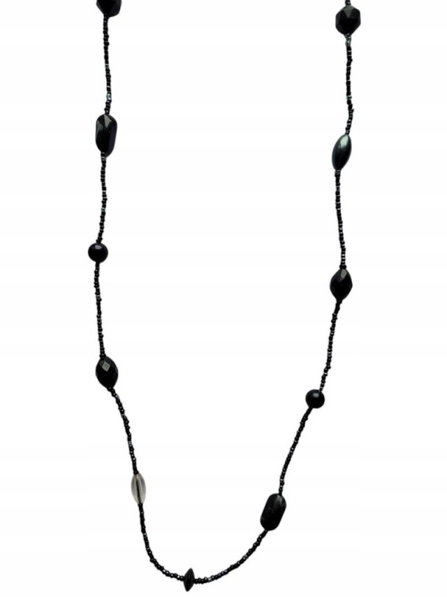 Czarny grafitowy długi naszyjnik koraliki szkiełka