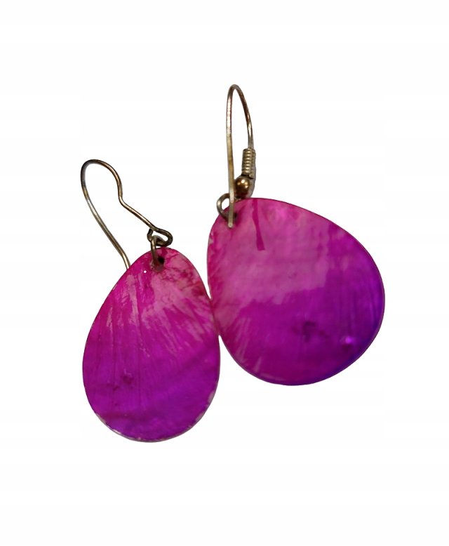 Kolczyki perłowe  łezki róż cyklamen fuksja