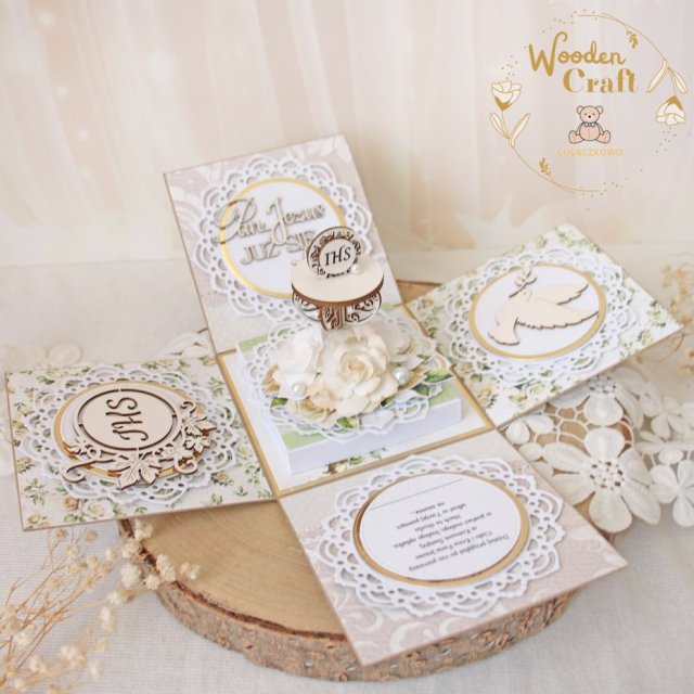 Exploding box komunijny, kartka na komunię "Simple Story 1" GOTOWY