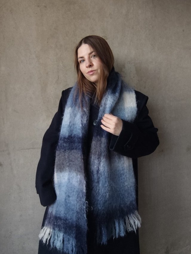 Moherowy szalik w kratę kratkę wełniany moher wełna Montecristo