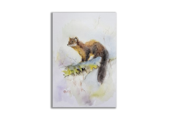 Akwarela "Kuna Leśna" – Oryginalny Obraz Przyrodniczy