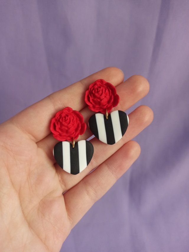 Kolczyki z gliny polimerowej czarnobiałe paski