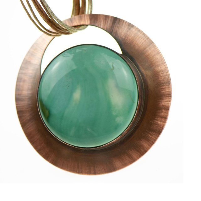 Miedziany naszyjnik z pastelowym agatem c726