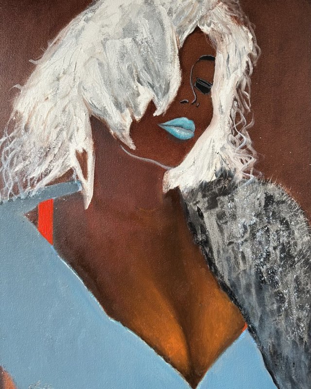 Oryginalny olejny portret czarny kobiety, 50x40 cm, płótno