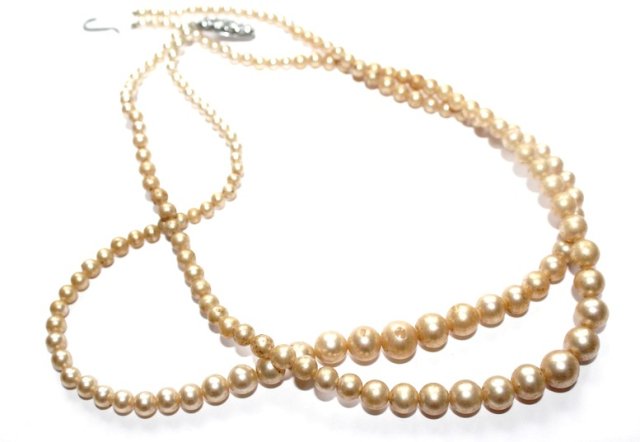 STARE angielskie  korale  retro  perełki podwójny sznur beż