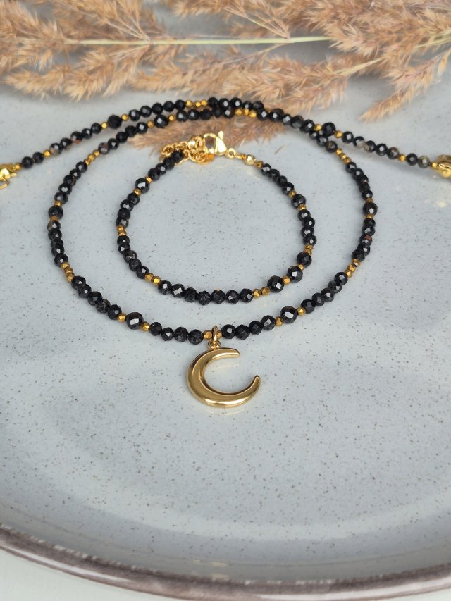 Zestaw naszyjnik i bransoletka Turmalin czarny