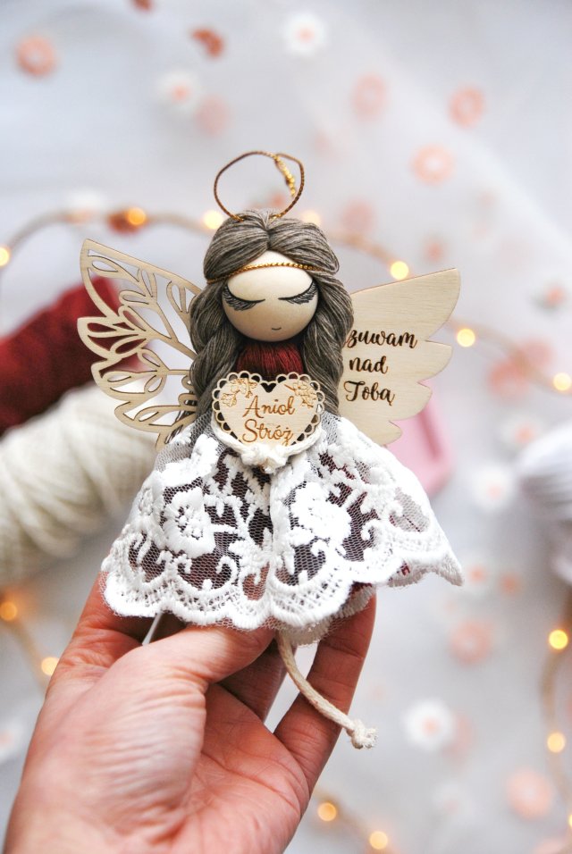 Anioł na prezent - zawieszka | Anioł Stróż bordowy