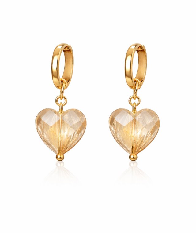 kolczyki CHAMPAIGNE HEARTS- srebro złocone 24K i kryształ Swarovski