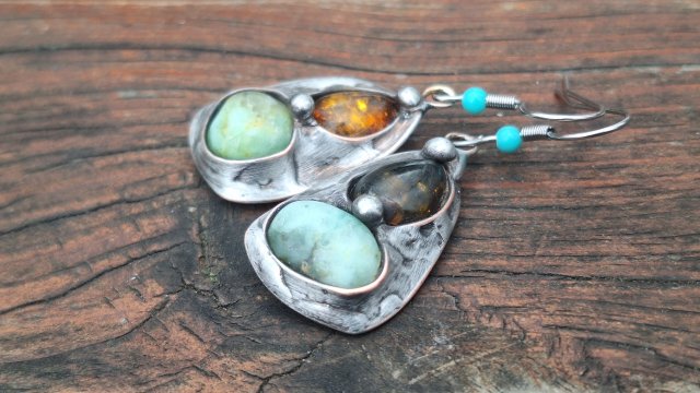 Amberki i chryzoprazy  - kolczyki