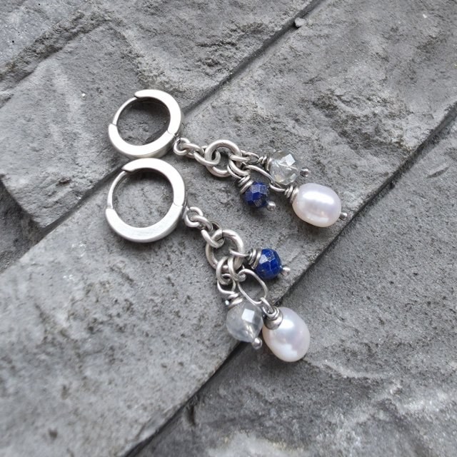 Perła, lapis, labradoryt - kolczyki