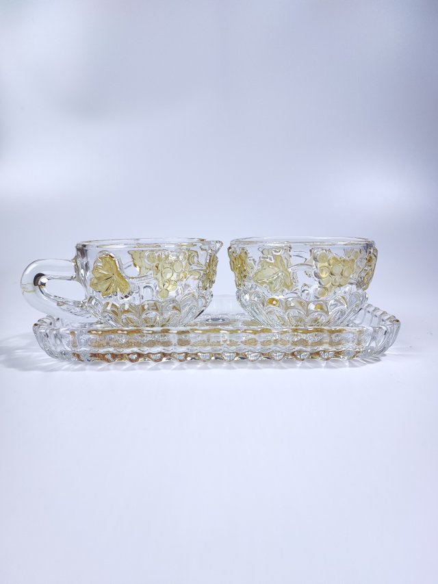 Walther Glas "Weinlaub" – zestaw vintage z RFN, tacka + cukierniczka + mlecznik