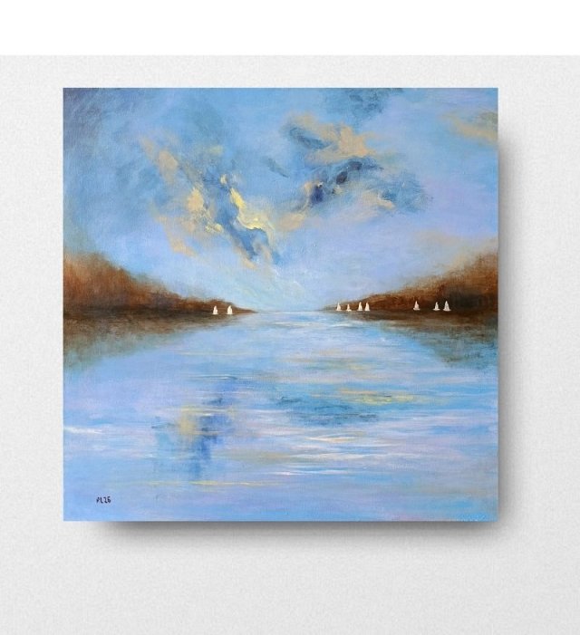 Obraz ręcznie malowany - Białe łodzie