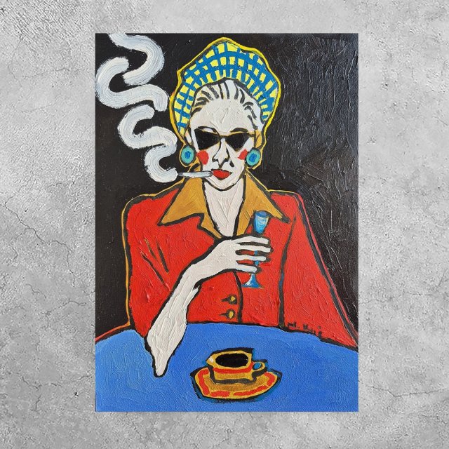 obraz do salonu olejny portret damy kobieta z czarnego tła