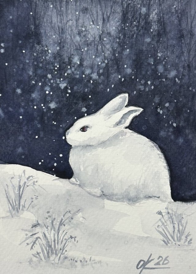 Obraz Króliczek w lesie, original akwarela 24*16 cm