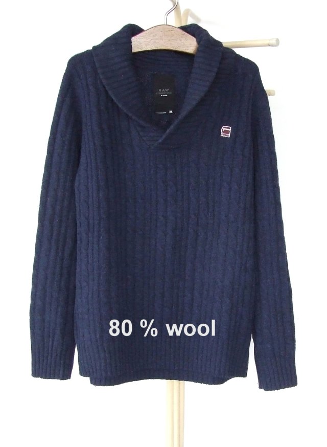 ciepły granatowy męski sweter wełna RAW XL