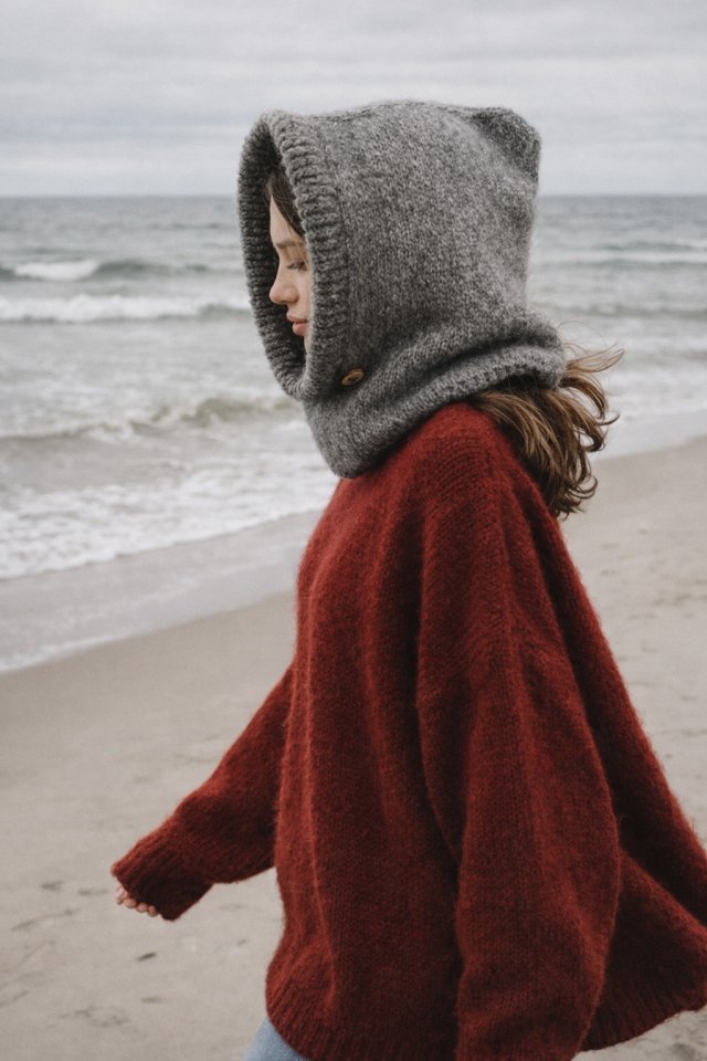 Ręcznie robiona balaclava miękki kapturokomin czapka z alpaką