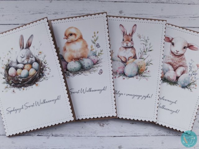 Zestaw 4 kartek wielkanocnych z życzeniami "Pastelowy"