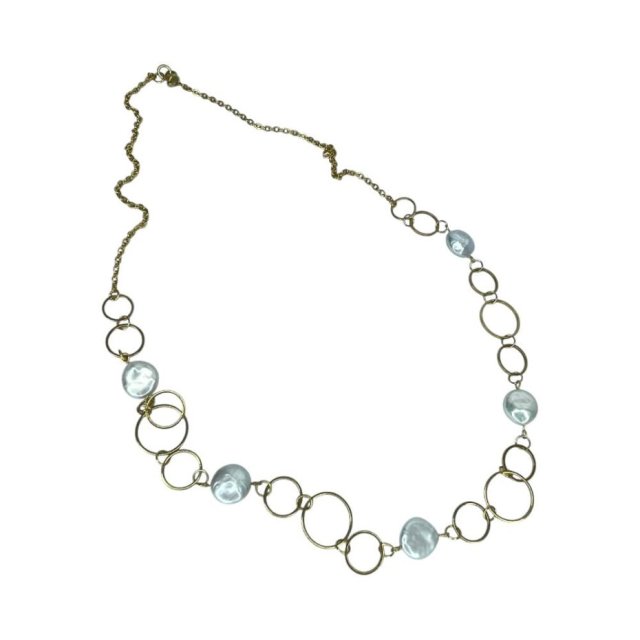 Naszyjnik z pereł i złoconych ogniw c1303